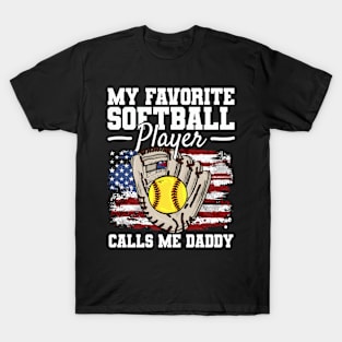 Softball Daddy USA Flag Father T-Shirt